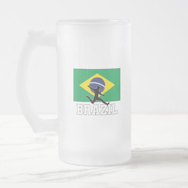 Brazil Football Soccer National Team Frosted Glass Beer Mug (Left)