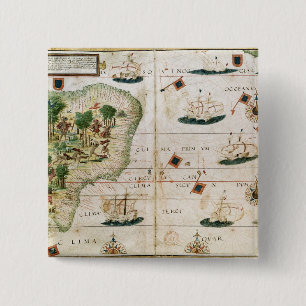 Brazil from the 'Miller Atlas' by Pedro Reinel 15 Cm Square Badge