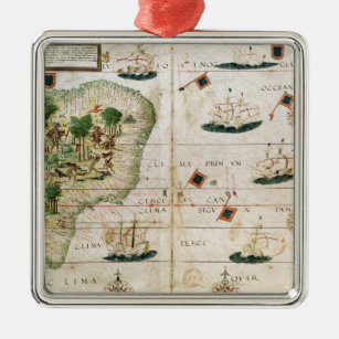 Brazil from the 'Miller Atlas' by Pedro Reinel Metal Tree Decoration