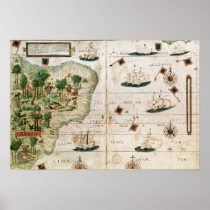 Brazil from the 'Miller Atlas' by Pedro Reinel Poster