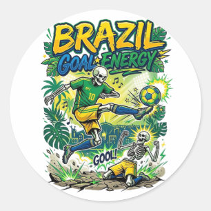 Brazil Goal Energy Skeleton Striker Nations Creati Classic Round Sticker