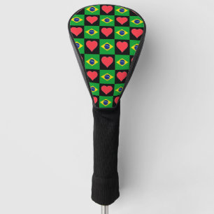 Brazil Golf Love Heart Pattern Patriotic Brazilian Golf Head Cover
