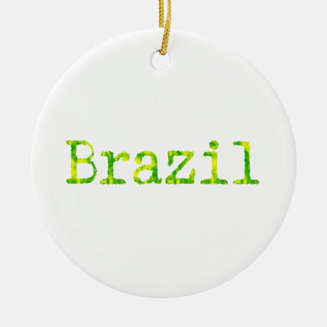 Brazil Green and Yellow Font Ceramic Tree Decoration (Front)