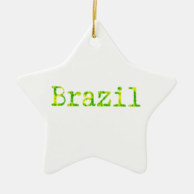 Brazil Green and Yellow Font Ceramic Tree Decoration (Front)