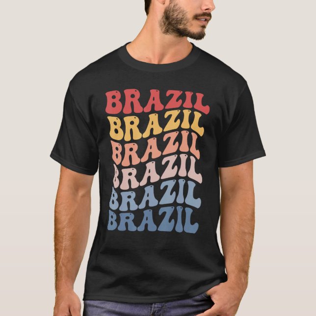 Brazil Groovy Retro Brazilian T-Shirt (Front)