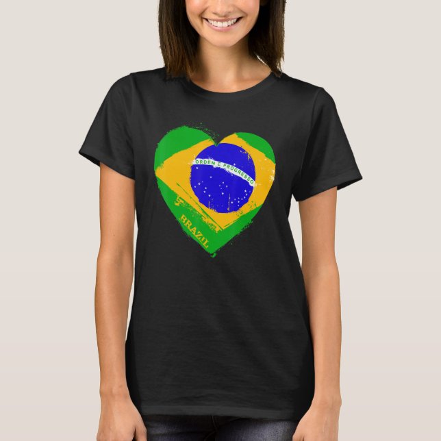 Brazil Grunge Distressed Heart Shaped Flag Men Wom T-Shirt (Front)