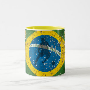 Brazil Grunge flag for Brazilians worldwide Two-Tone Coffee Mug