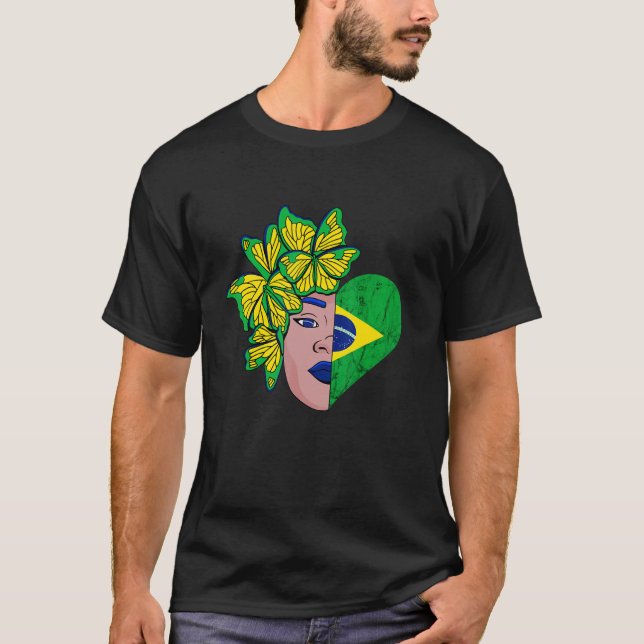 Brazil Half Heart Butterfly Brazilian Roots Brazil T-Shirt (Front)