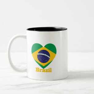 Brazil Heart Flag   Two-Tone Coffee Mug