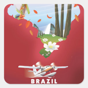 Brazil Illustrated travel poster. Square Sticker