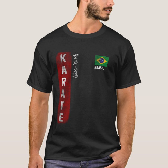 Brazil Karate Brazilian flag Kyokushinkai Dojo kan T-Shirt (Front)