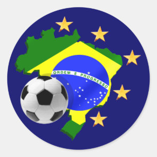 Brazil map 5 stars soccer ball gifts classic round sticker