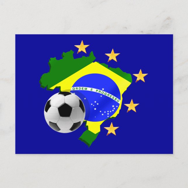 Brazil map 5 stars soccer ball gifts postcard (Front)