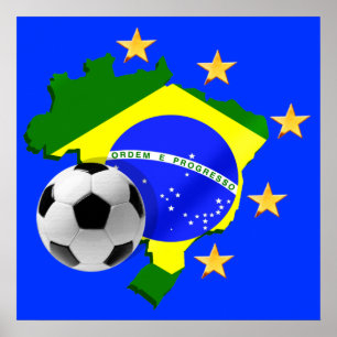 Brazil map 5 stars soccer ball gifts poster