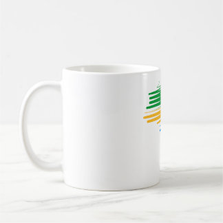 Brazil map border with brazilian flag colours coffee mug
