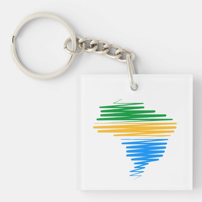 Brazil map border with brazilian flag colours key ring (Front)