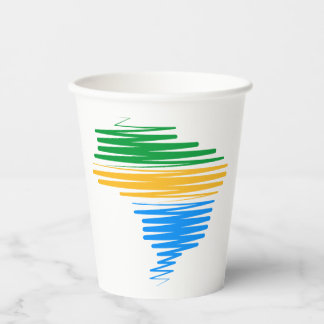 Brazil map border with brazilian flag colours paper cups