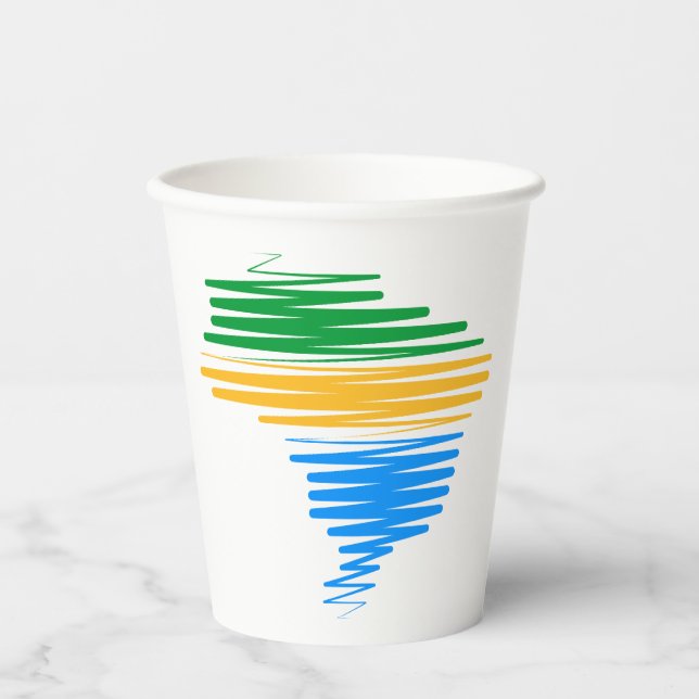 Brazil map border with brazilian flag colours paper cups (Front)