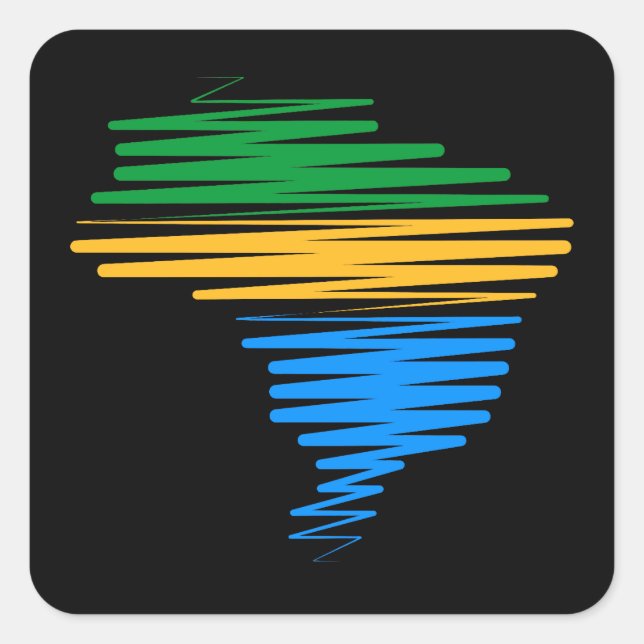 Brazil map border with brazilian flag colours square sticker (Front)