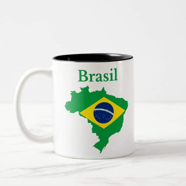 Brazil Map Flag Design Two-Tone Coffee Mug (Left)