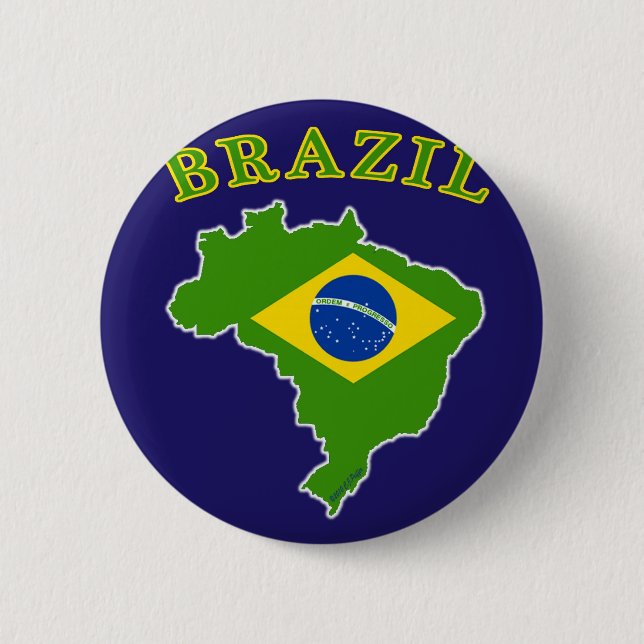 BRAZIL Map/Flag on Navy Background 6 Cm Round Badge (Front)