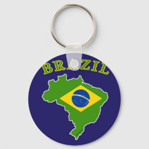 BRAZIL Map/Flag on Navy Background Key Ring