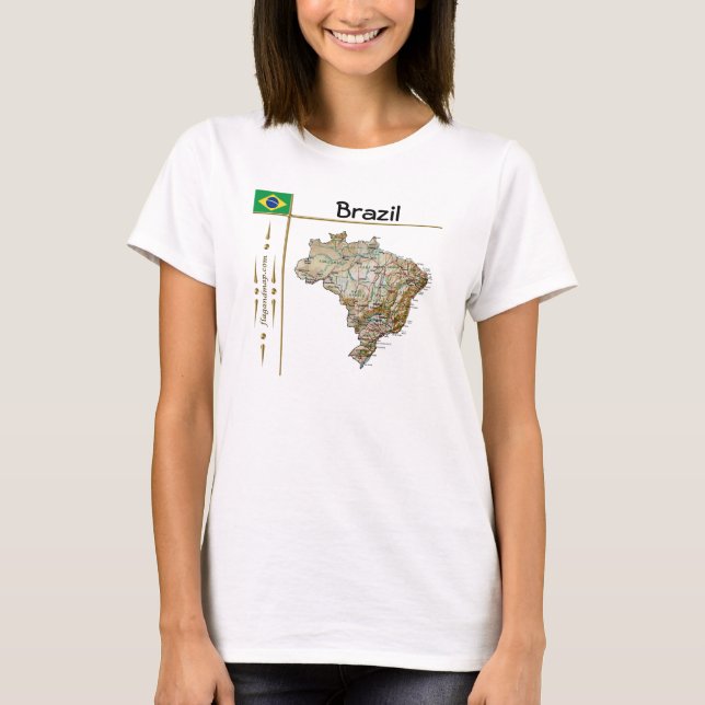Brazil Map + Flag + Title T-Shirt (Front)