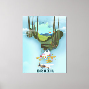 Brazil map Illustrated travel poster Canvas Print