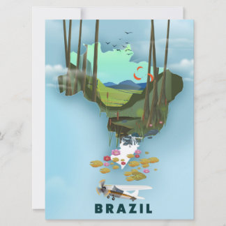 Brazil map Illustrated travel poster Invitation