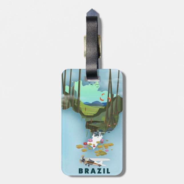 Brazil map Illustrated travel poster Luggage Tag (Back Vertical)