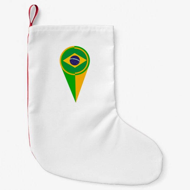 Brazil Map Pointer Location Flag Small Christmas Stocking (Front)