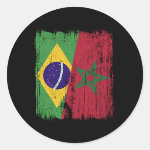 Brazil Morocco Half Flag Brazilian Moroccan Classic Round Sticker
