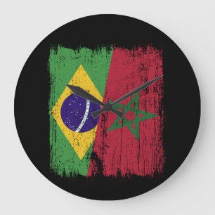 Brazil Morocco Half Flag Brazilian Moroccan Large Clock