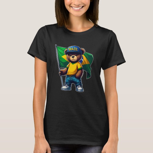 BRAZIL Patriotic Teddy Bear Brazil Flag Bandeira d T-Shirt (Front)