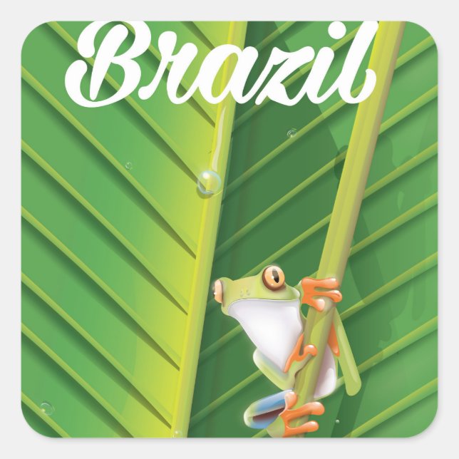 Brazil rainforest tree frog travel poster square sticker (Front)