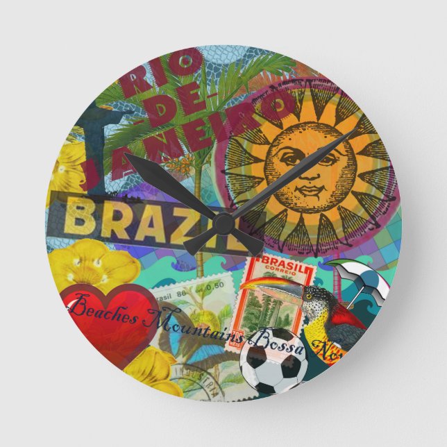 Brazil Rio de Janiero Sun Travel Colorful Art Round Clock (Front)