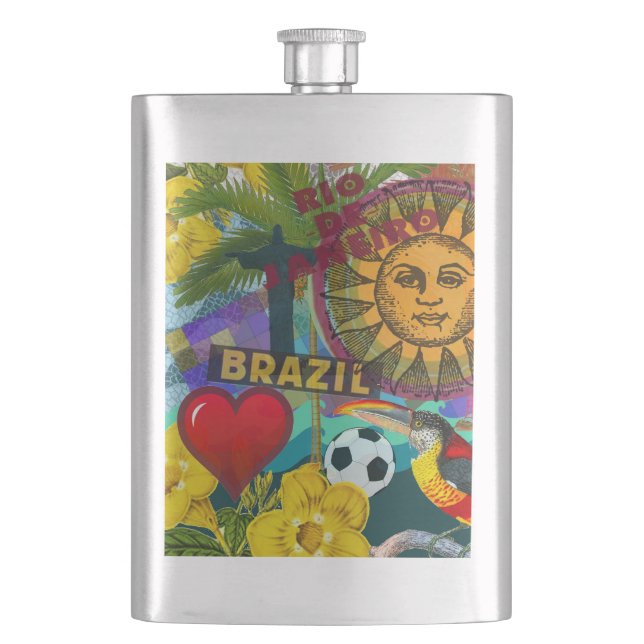 Brazil Rio de Janiero Sun Travel Colourful Art Hip Flask (Front)