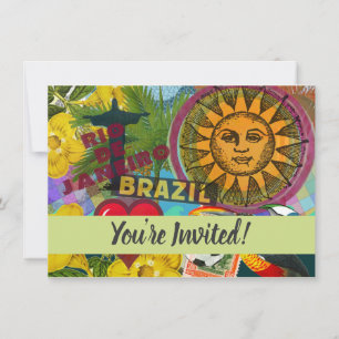 Brazil Rio de Janiero Sun Travel Colourful Art Invitation