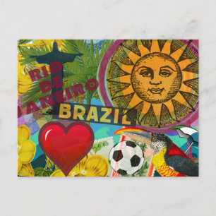 Brazil Rio de Janiero Sun Travel Colourful Art Postcard