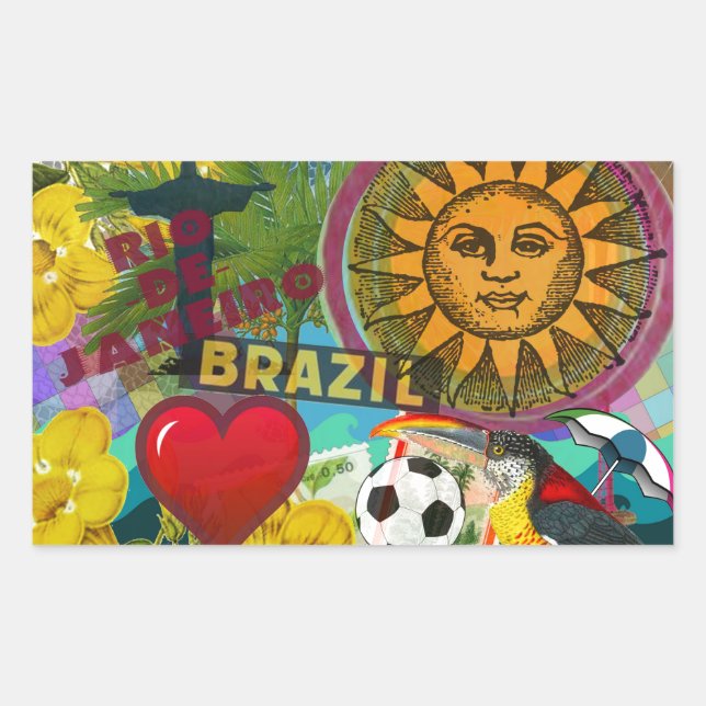 Brazil Rio de Janiero Sun Travel Colourful Art Rectangular Sticker (Front)