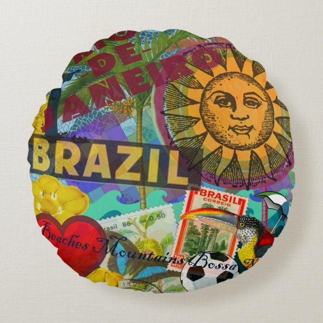 Brazil Rio de Janiero Sun Travel Colourful Art Round Cushion (Front)