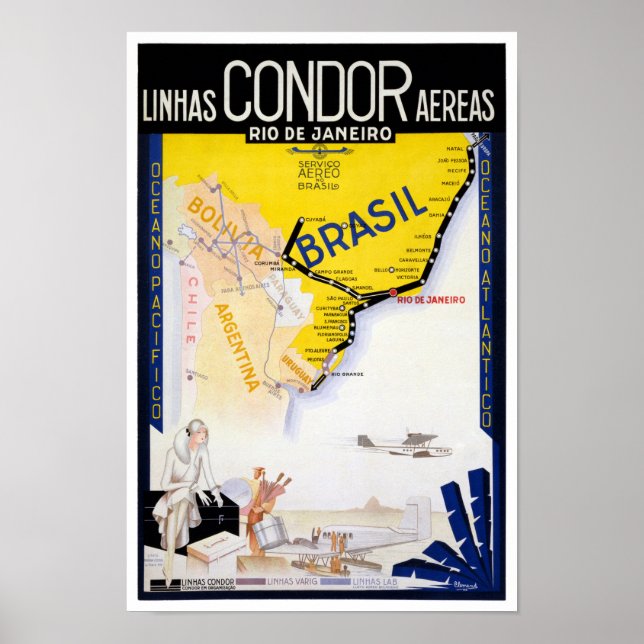 Brazil Rio Vintage Travel Poster Restored (Front)