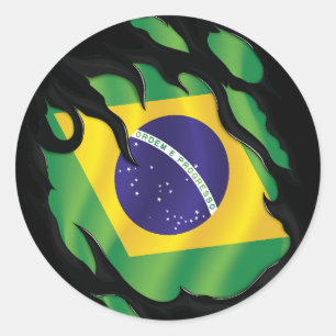 Brazil Ripped Flag Classic Round Sticker