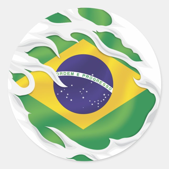 Brazil Ripped Flag Classic Round Sticker (Front)