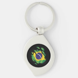 Brazil Ripped Flag Classic Round Sticker Key Ring