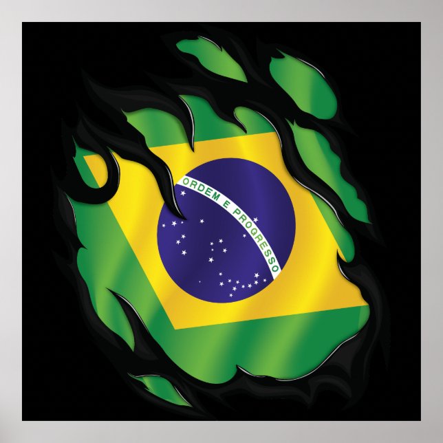 Brazil Ripped Flag Classic Round Sticker Poster (Front)