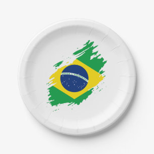 Brazil Ripped Flag National Pride Sports Fans Braz Paper Plate