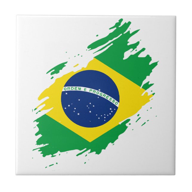 Brazil Ripped Flag National Pride Sports Fans Braz Tile (Front)
