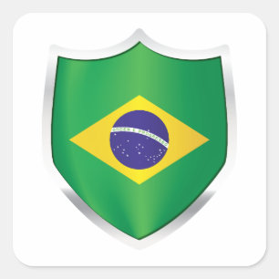 Brazil Silver Shield Flag Square Sticker
