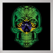 Brazil Skull And Roses Flag